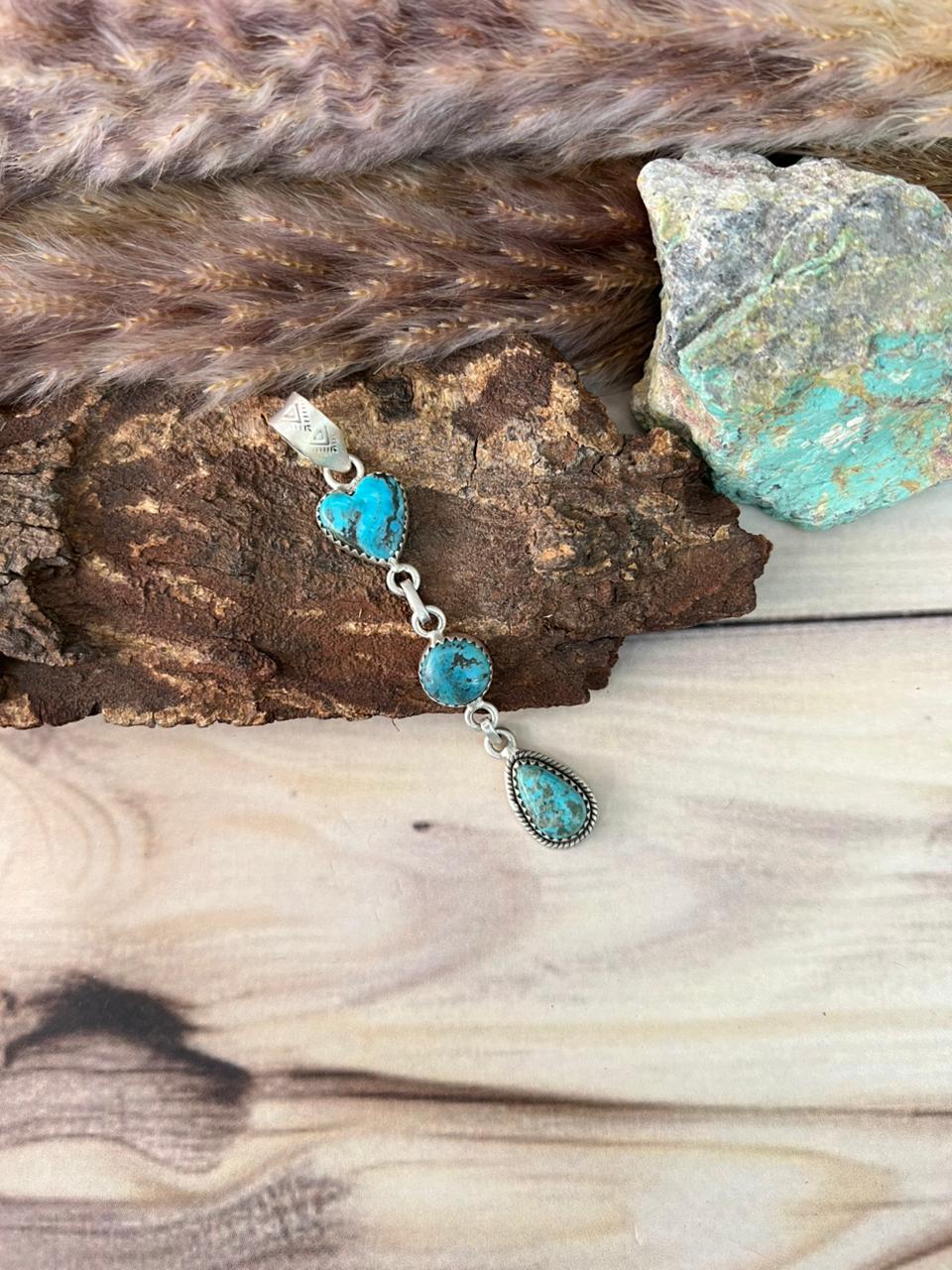 Handmade Sterling Silver Ithaca Peak Turquoise Pendant Signed Nizhoni