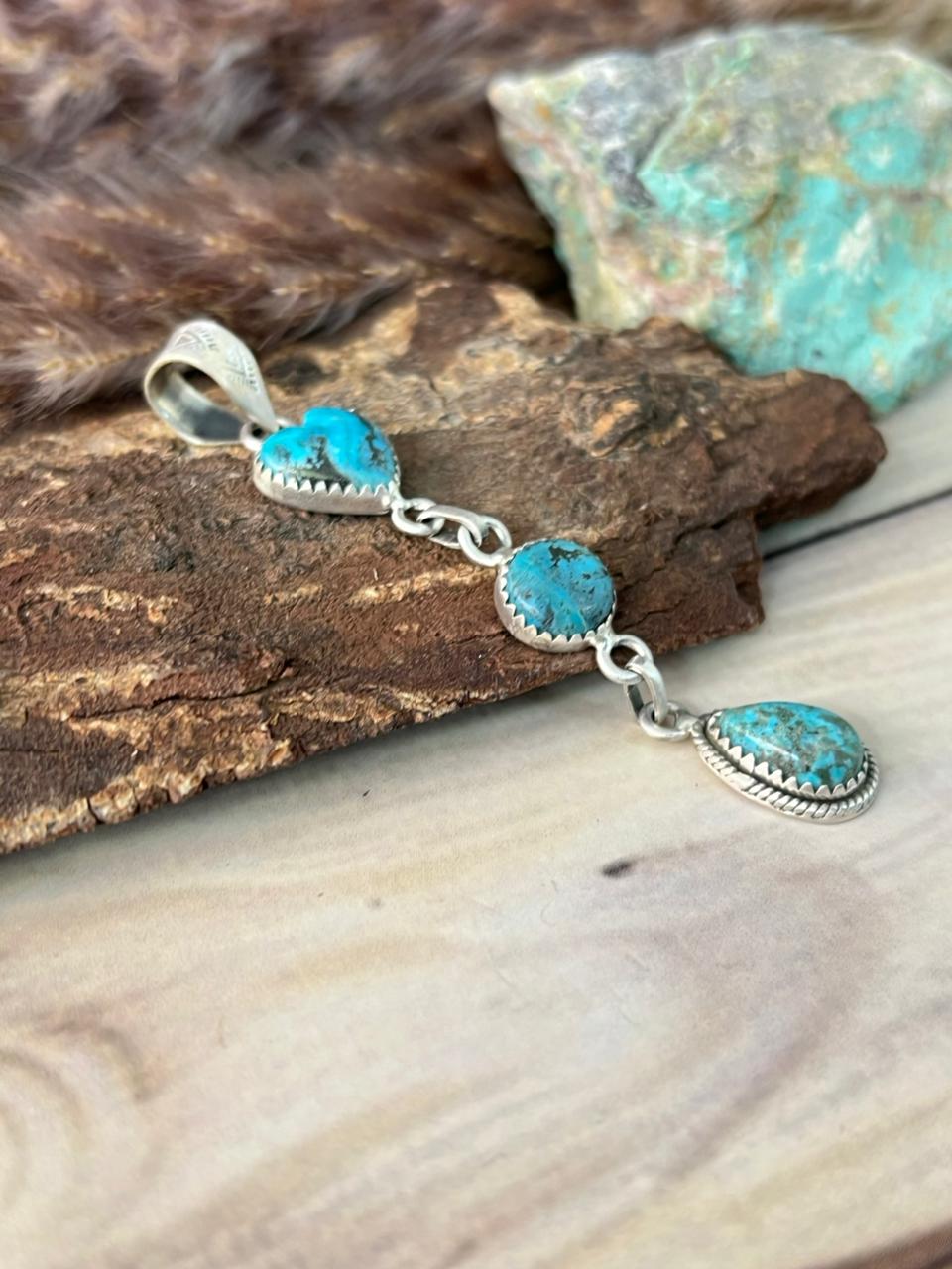 Handmade Sterling Silver Ithaca Peak Turquoise Pendant Signed Nizhoni