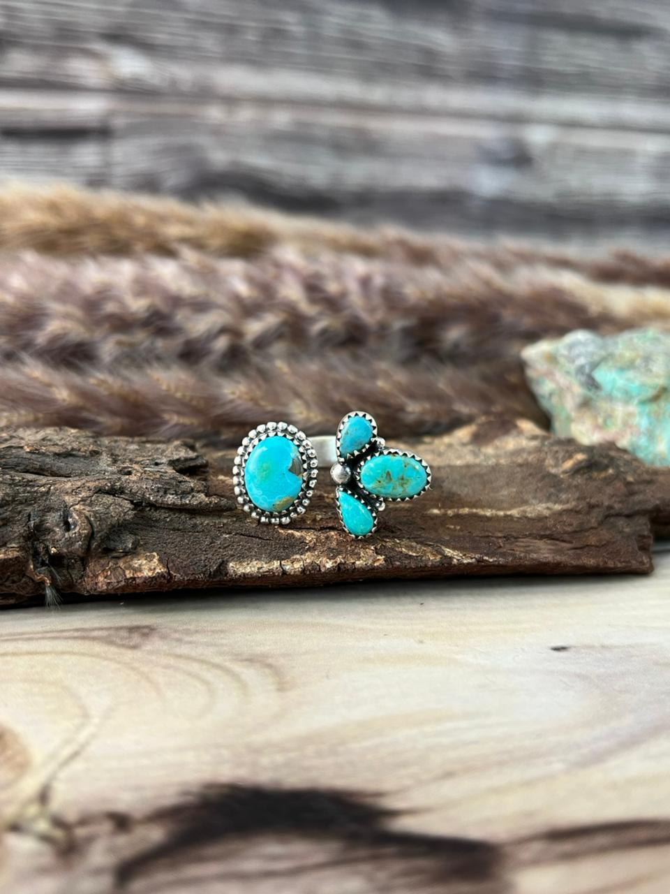 Handmade Sterling Silver Santa Maria Turquoise Adjustable Ring Signed Nizhoni