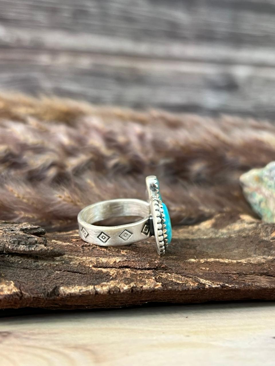 Handmade Sterling Silver Santa Maria Turquoise Adjustable Ring Signed Nizhoni
