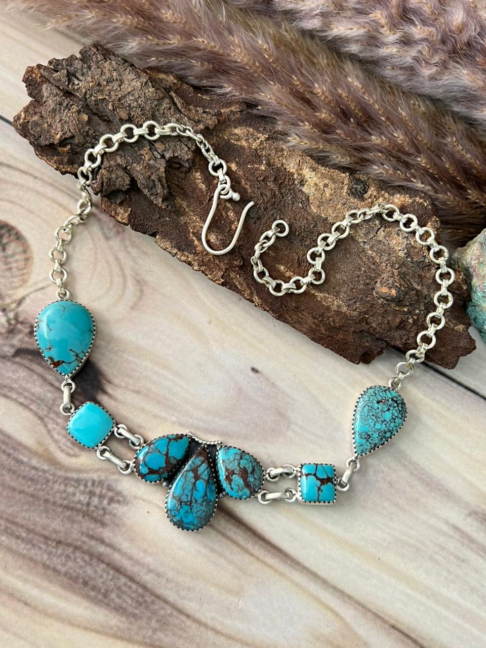 Handmade Sterling Silver Egyptian Turquoise Choker Necklace Signed Nizhoni