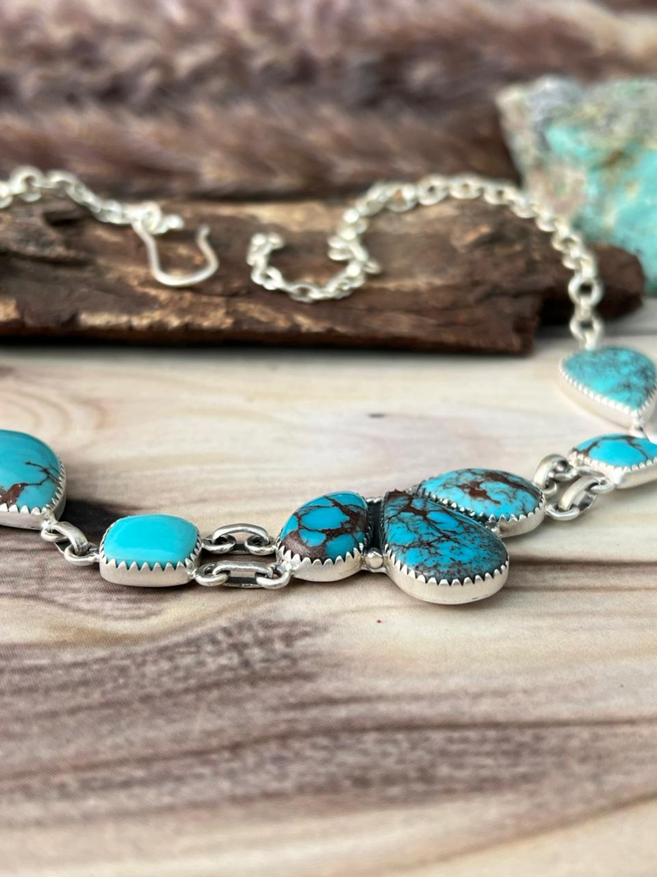 Handmade Sterling Silver Egyptian Turquoise Choker Necklace Signed Nizhoni