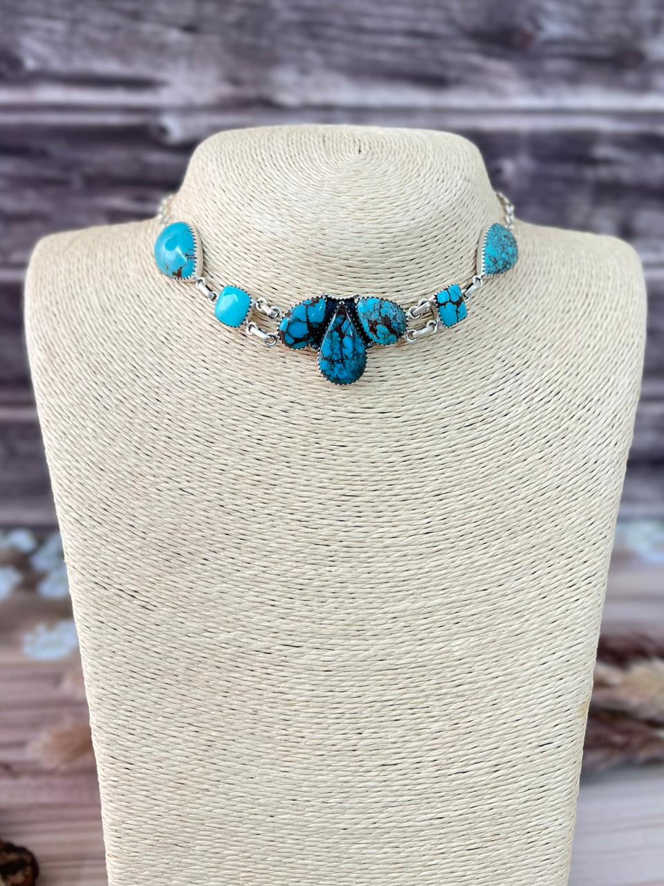 Handmade Sterling Silver Egyptian Turquoise Choker Necklace Signed Nizhoni