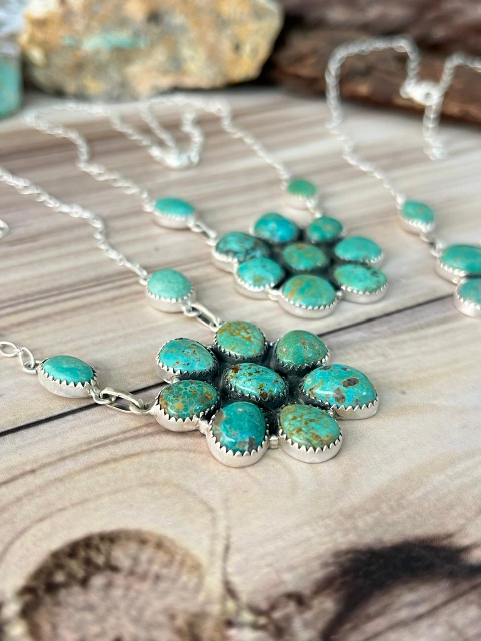 Handmade Sterling Silver Cripple Creek Turquoise Necklace Signed Nizhoni (8)