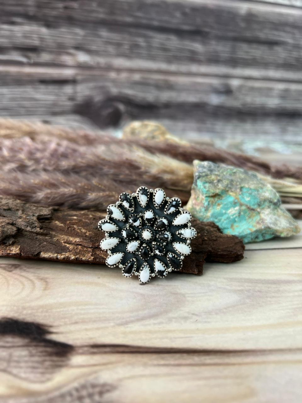 Handmade Sterling Silver White Buffalo Adjustable Ring Signed Nizhoni