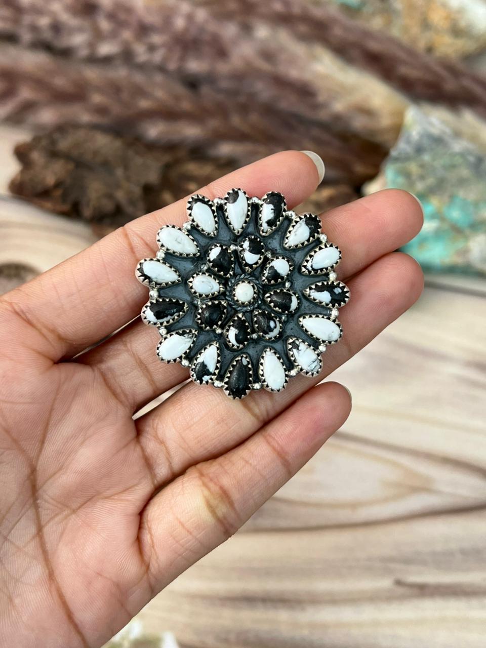 Handmade Sterling Silver White Buffalo Adjustable Ring Signed Nizhoni