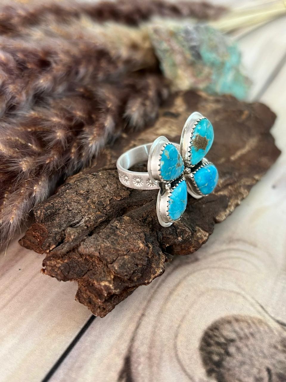 Handmade Sterling Silver Sierra Bella Turquoise Adjustable Ring Signed Nizhoni