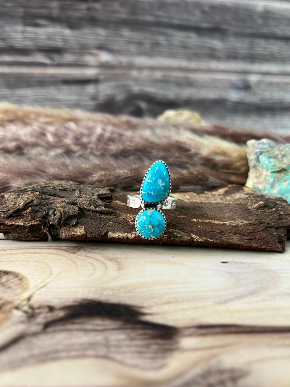 Handmade Sterling Silver Sierra Bella Turquoise Adjustable Ring Signed Nizhoni