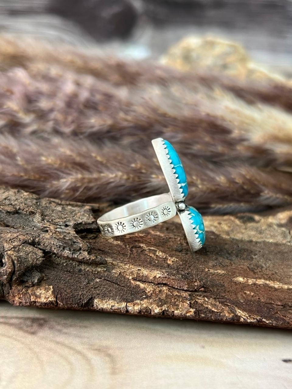 Handmade Sterling Silver Sierra Bella Turquoise Adjustable Ring Signed Nizhoni