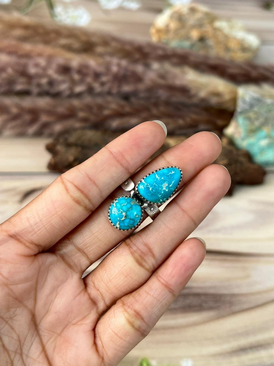 Handmade Sterling Silver Sierra Bella Turquoise Adjustable Ring Signed Nizhoni