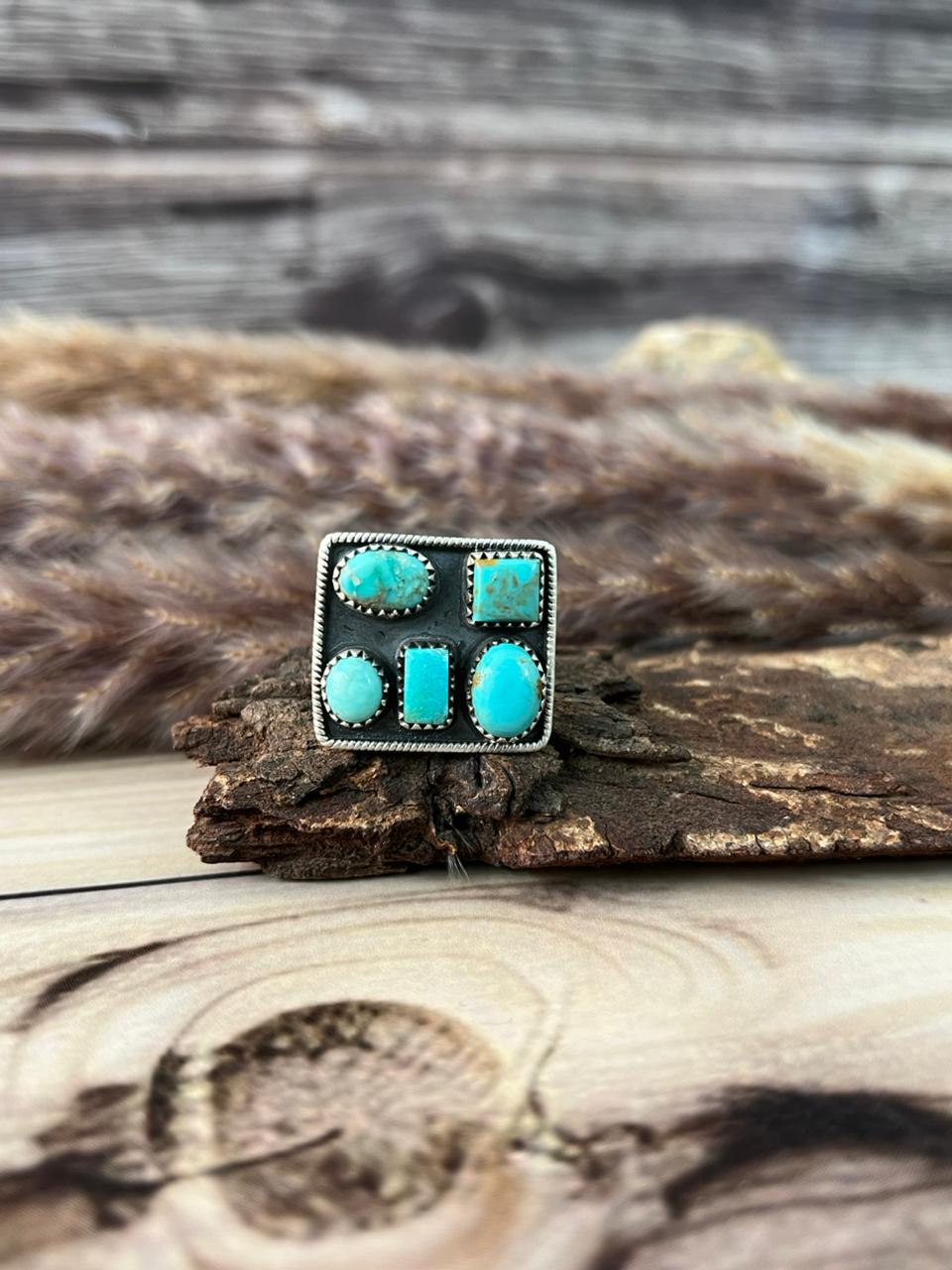 Handmade Sterling Silver Santa Maria Turquoise Adjustable Ring Signed Nizhoni