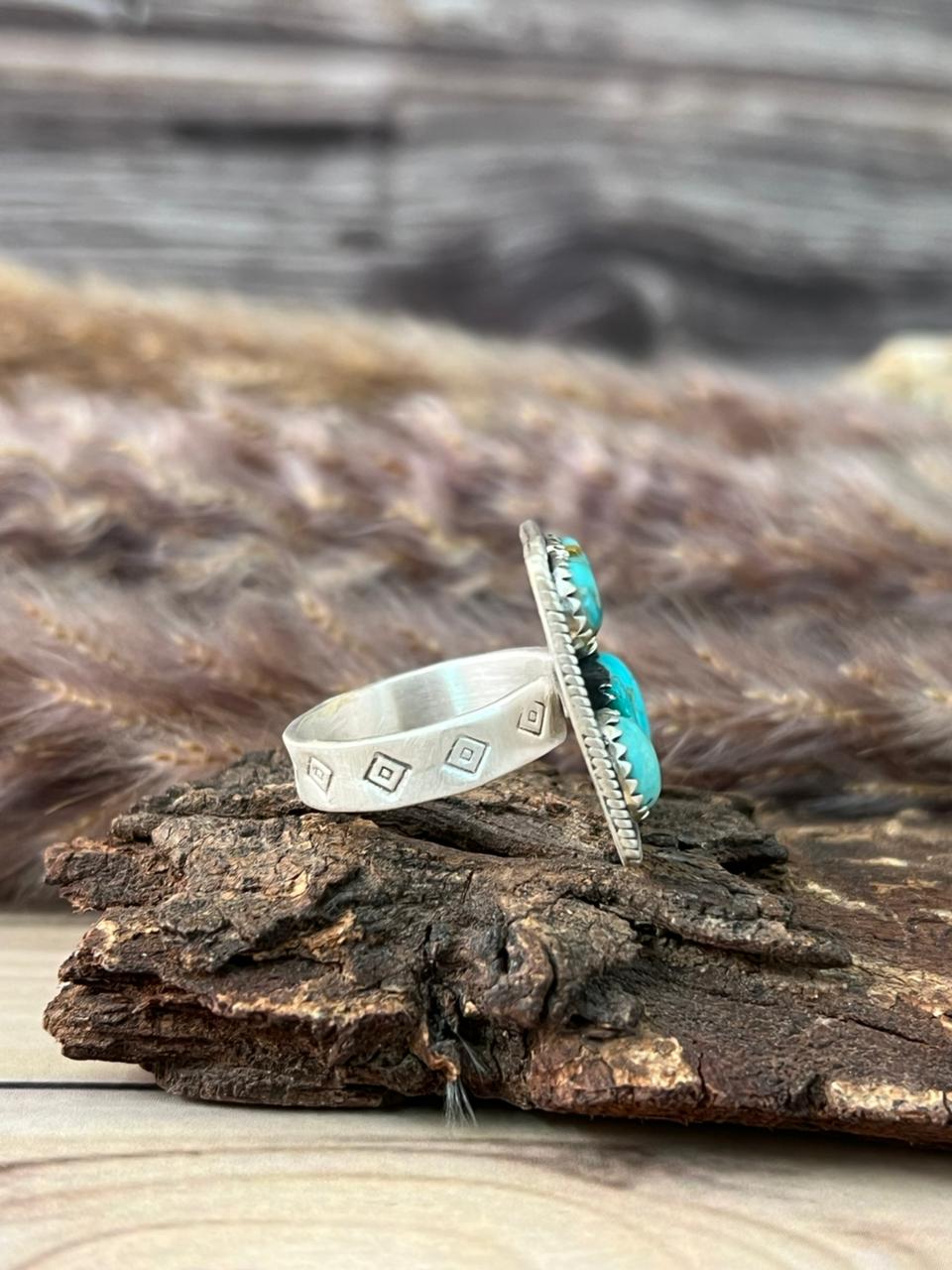 Handmade Sterling Silver Santa Maria Turquoise Adjustable Ring Signed Nizhoni