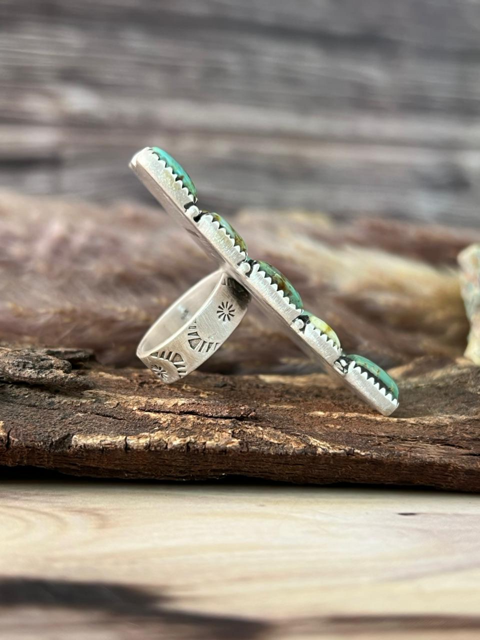 Handmade Sterling Silver Cripple Creek with Palomino Turquoise Bar Adjustable Ring Signed Nizhoni
