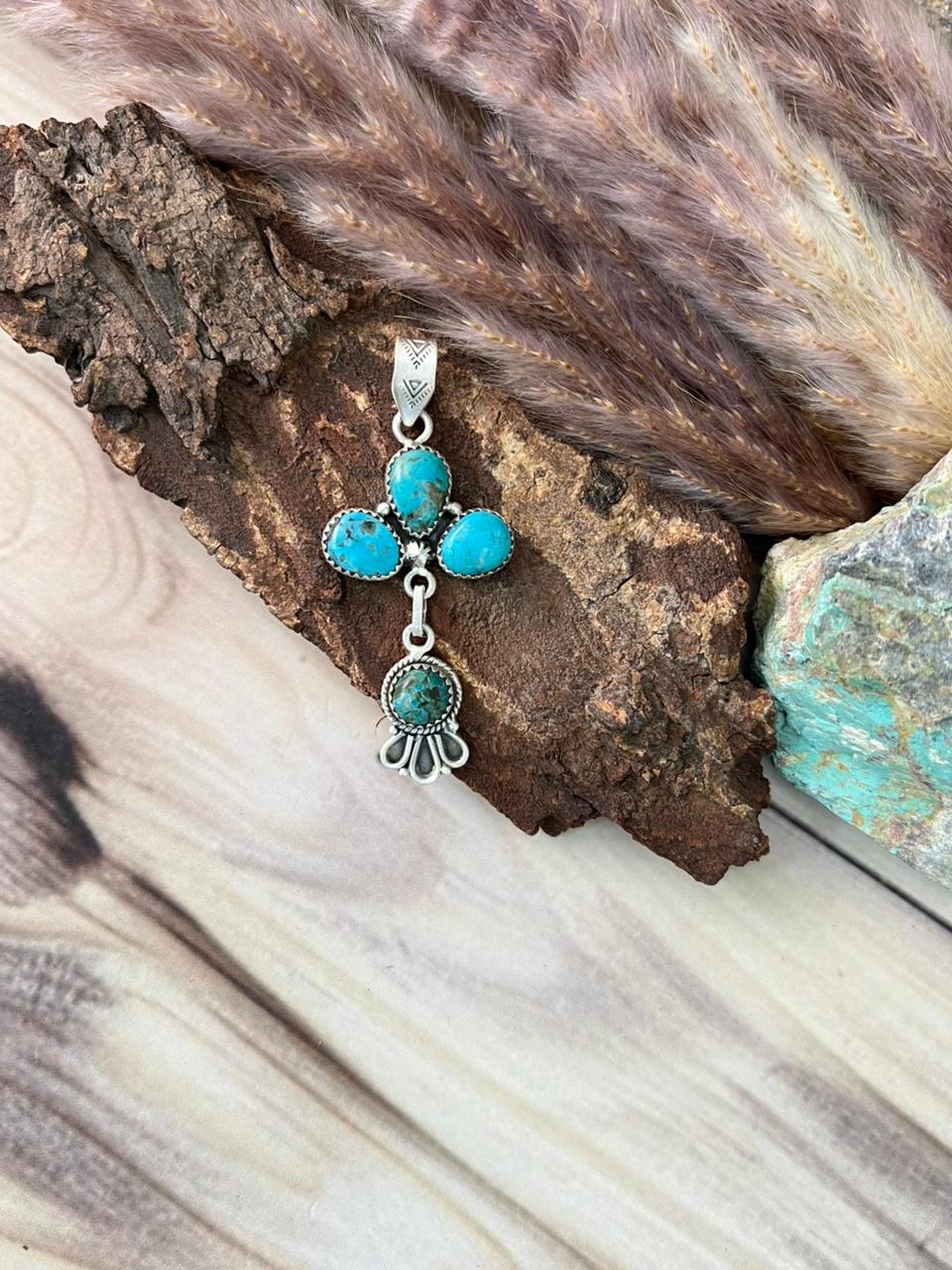 Handmade Sterling Silver Ithaca Peak Turquoise Pendant Signed Nizhoni