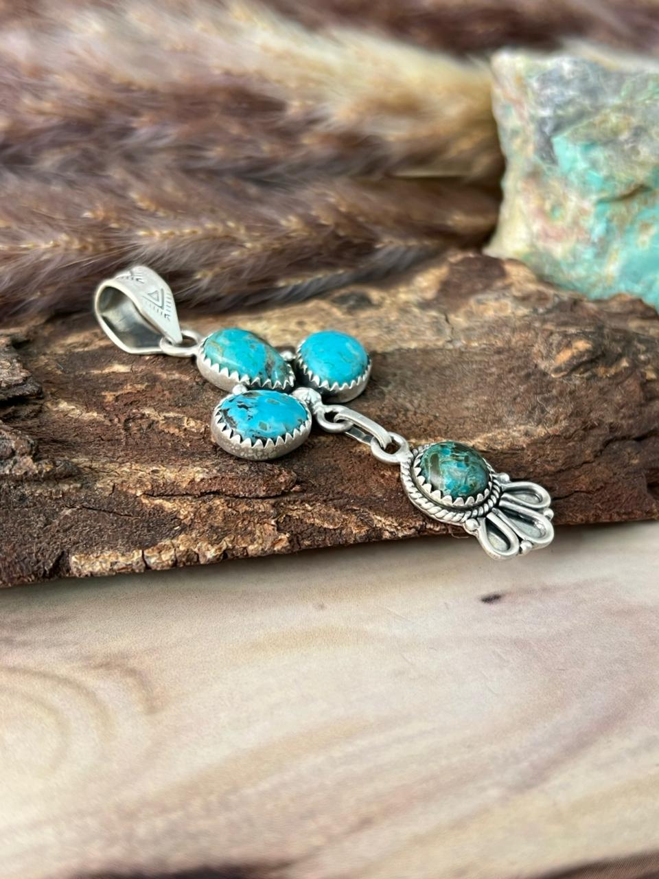 Handmade Sterling Silver Ithaca Peak Turquoise Pendant Signed Nizhoni
