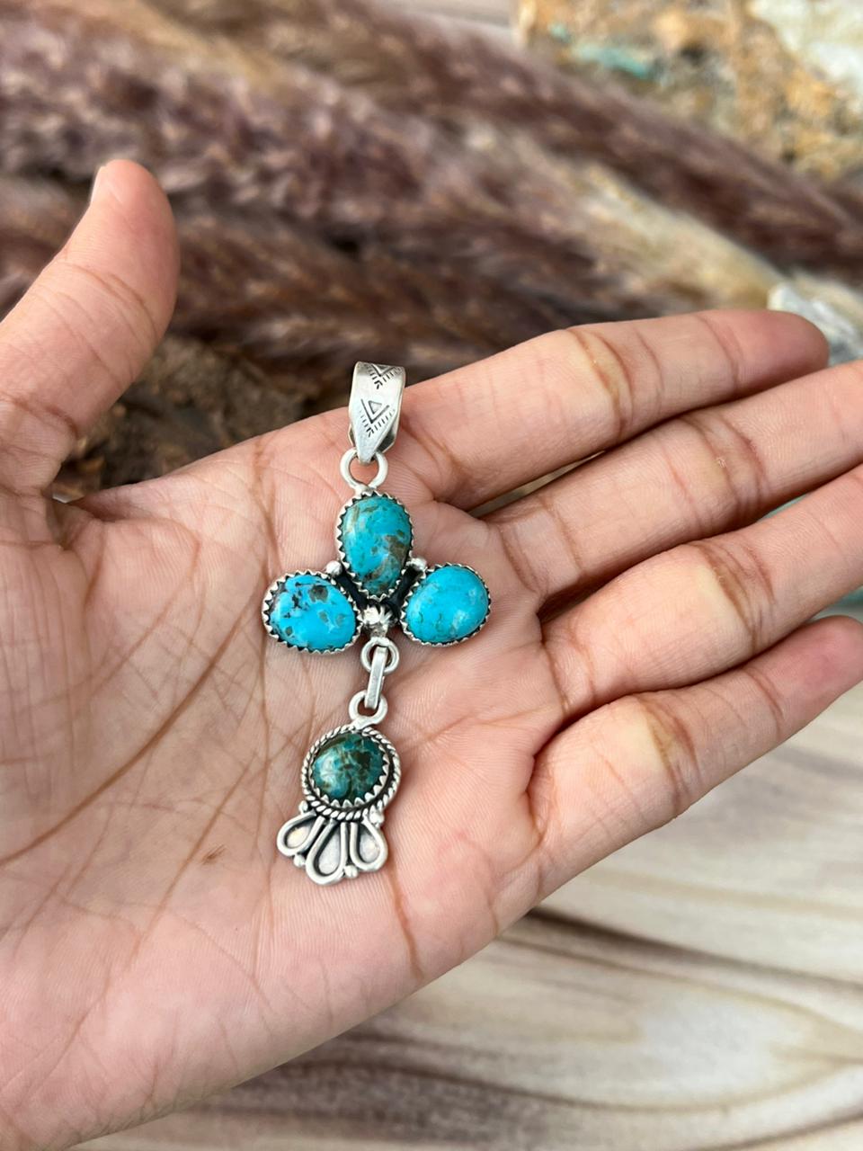 Handmade Sterling Silver Ithaca Peak Turquoise Pendant Signed Nizhoni
