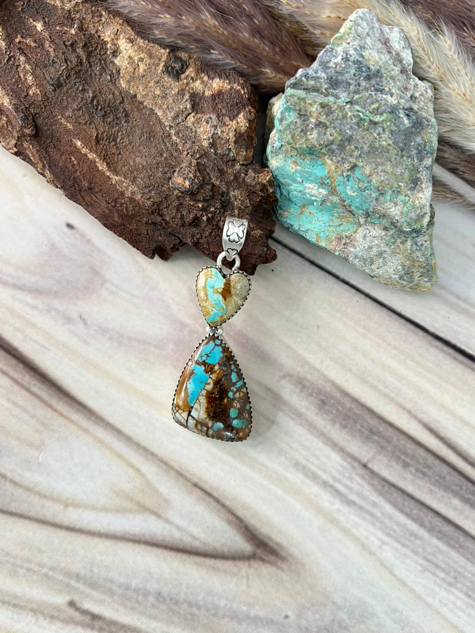 Handmade Sterling Silver Royston Ribbon Turquoise Pendant Signed Nizhoni (6)