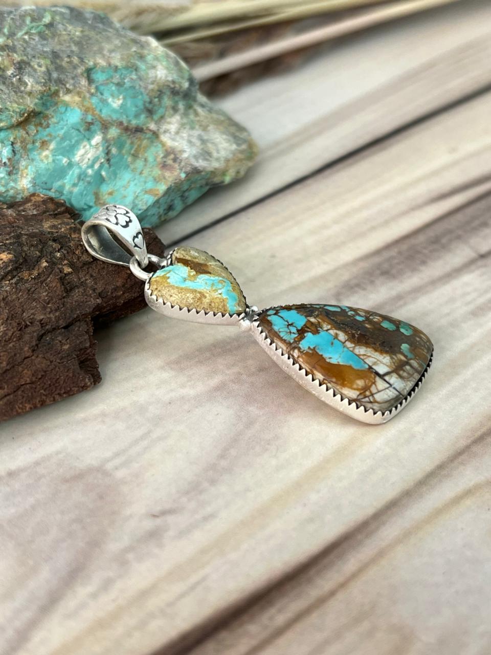 Handmade Sterling Silver Royston Ribbon Turquoise Pendant Signed Nizhoni (6)