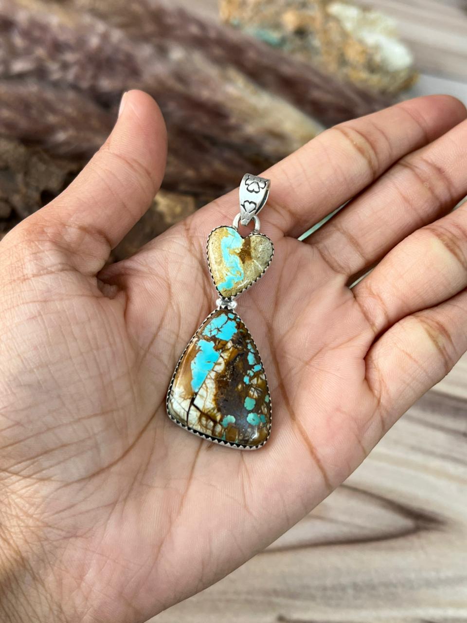 Handmade Sterling Silver Royston Ribbon Turquoise Pendant Signed Nizhoni (6)