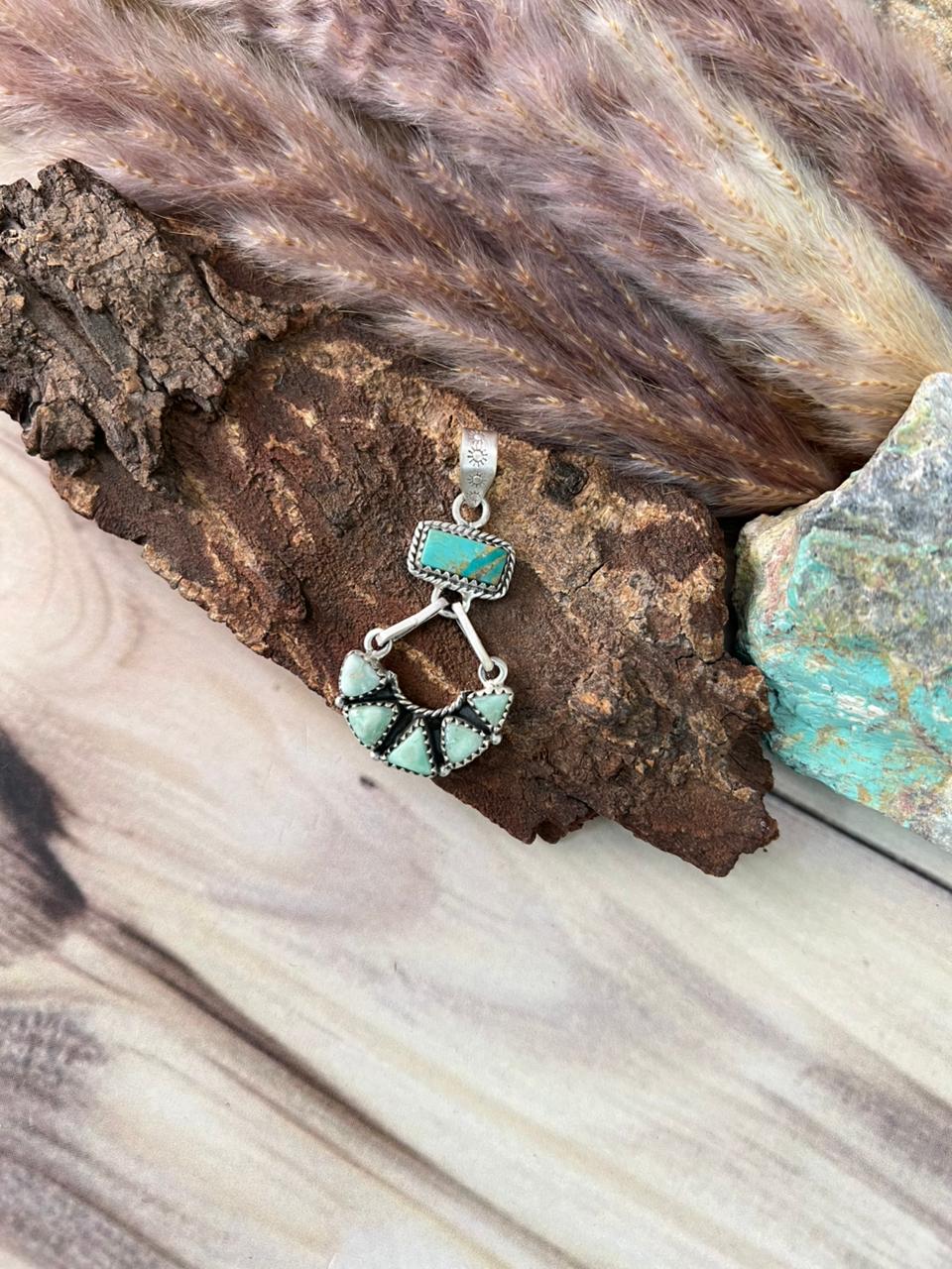 Handmade Sterling Silver Paloma with Kingman Turquoise Pendant Signed Nizhoni