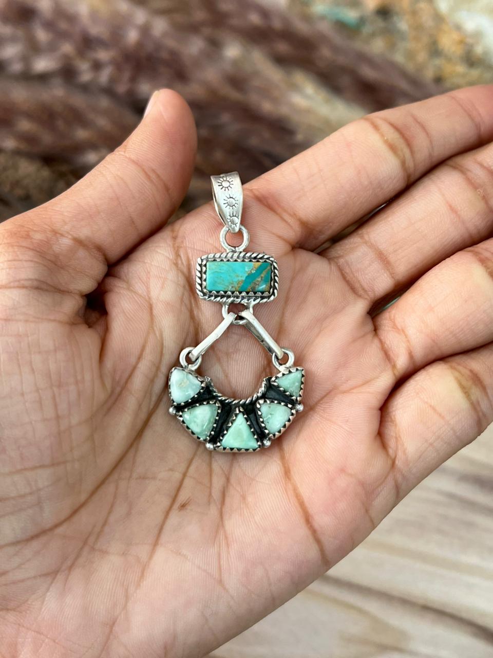 Handmade Sterling Silver Paloma with Kingman Turquoise Pendant Signed Nizhoni