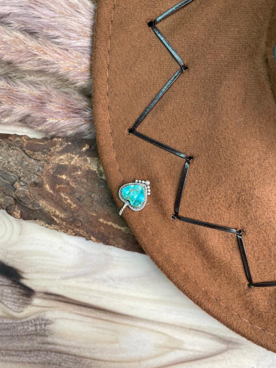 Handmade Sterling Silver Kingman Turquoise Cobble Stone Heart Hat Pin Signed Nizhoni