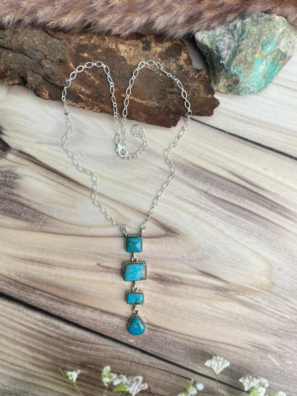 Handmade Sterling Silver Ithaca Peak Turquoise Necklace Signed Nizhoni