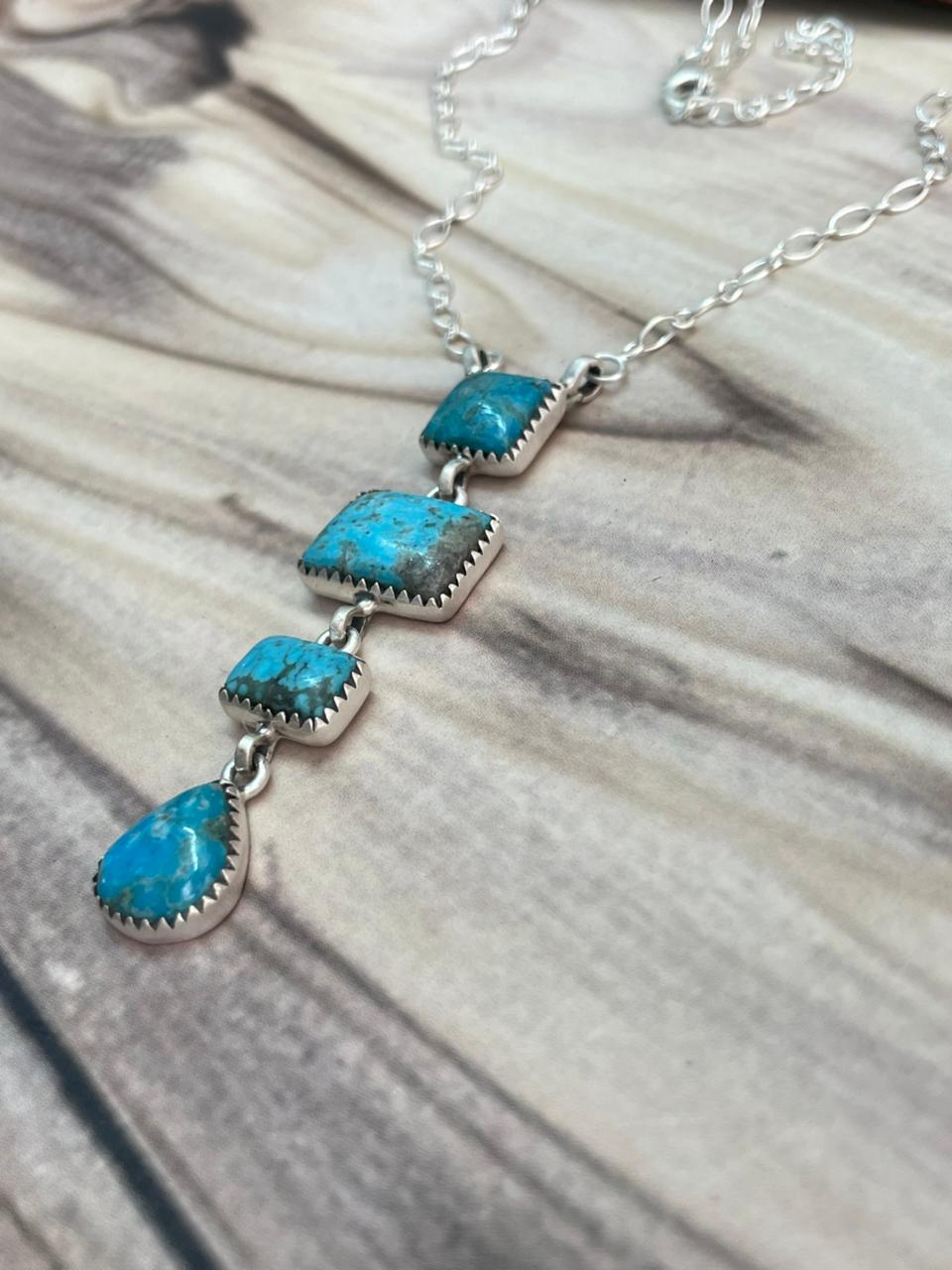 Handmade Sterling Silver Ithaca Peak Turquoise Necklace Signed Nizhoni