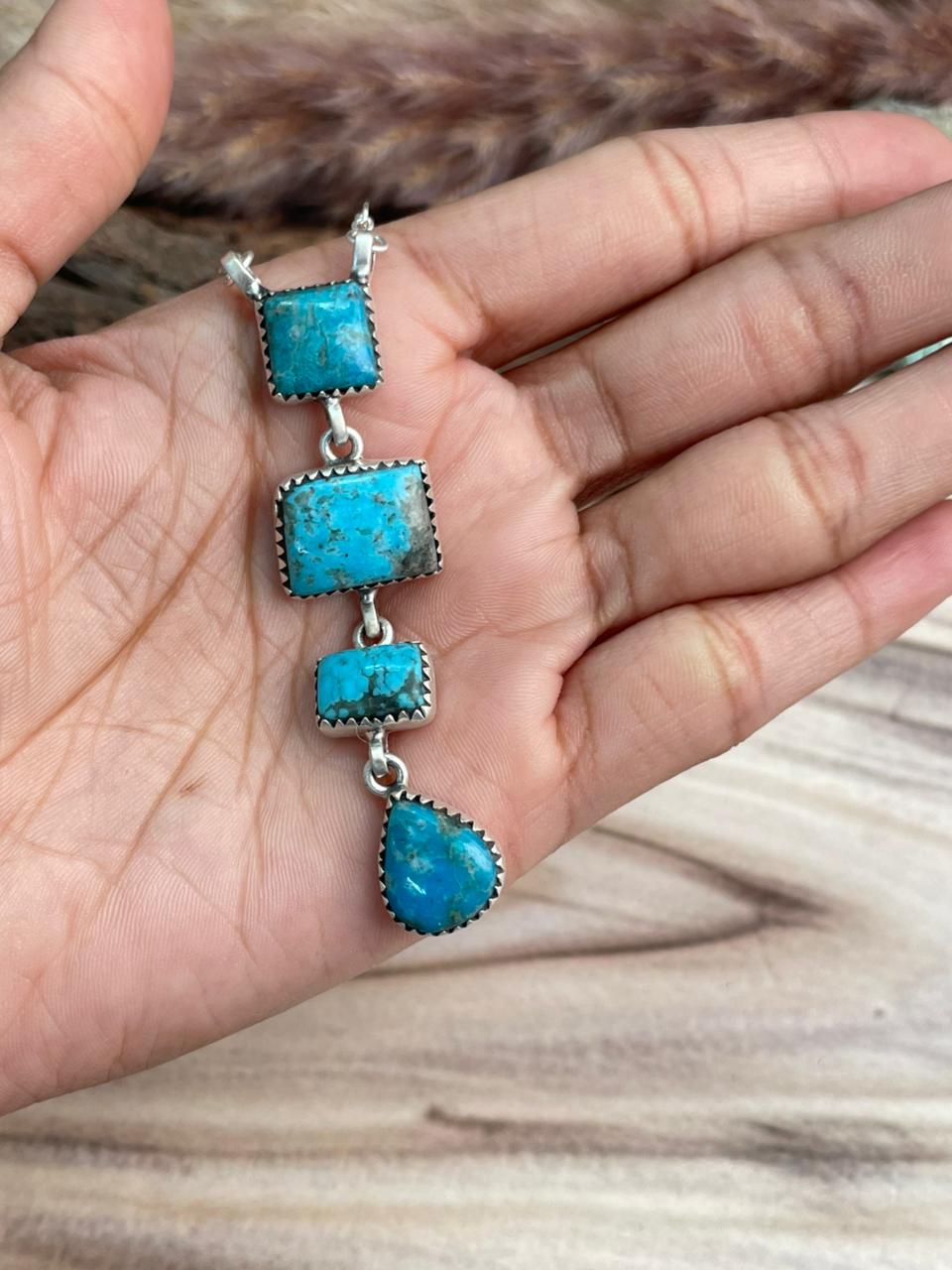 Handmade Sterling Silver Ithaca Peak Turquoise Necklace Signed Nizhoni
