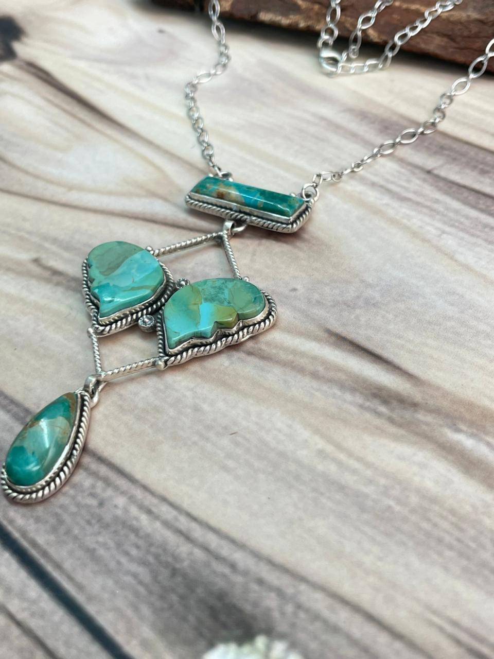 Handmade Sterling Silver Kingman Turquoise Butterfly Necklace Signed Nizhoni (3)