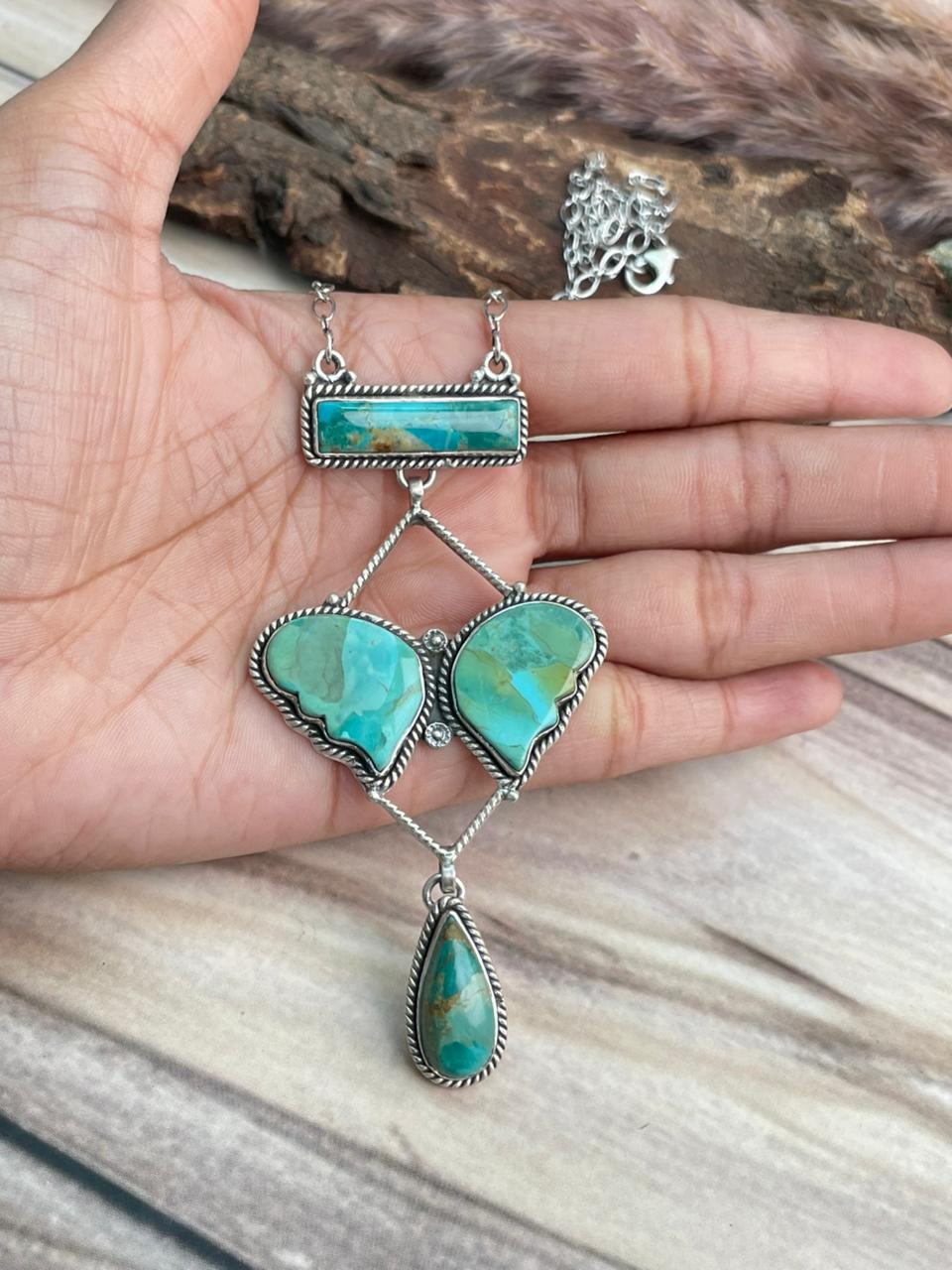 Handmade Sterling Silver Kingman Turquoise Butterfly Necklace Signed Nizhoni (3)