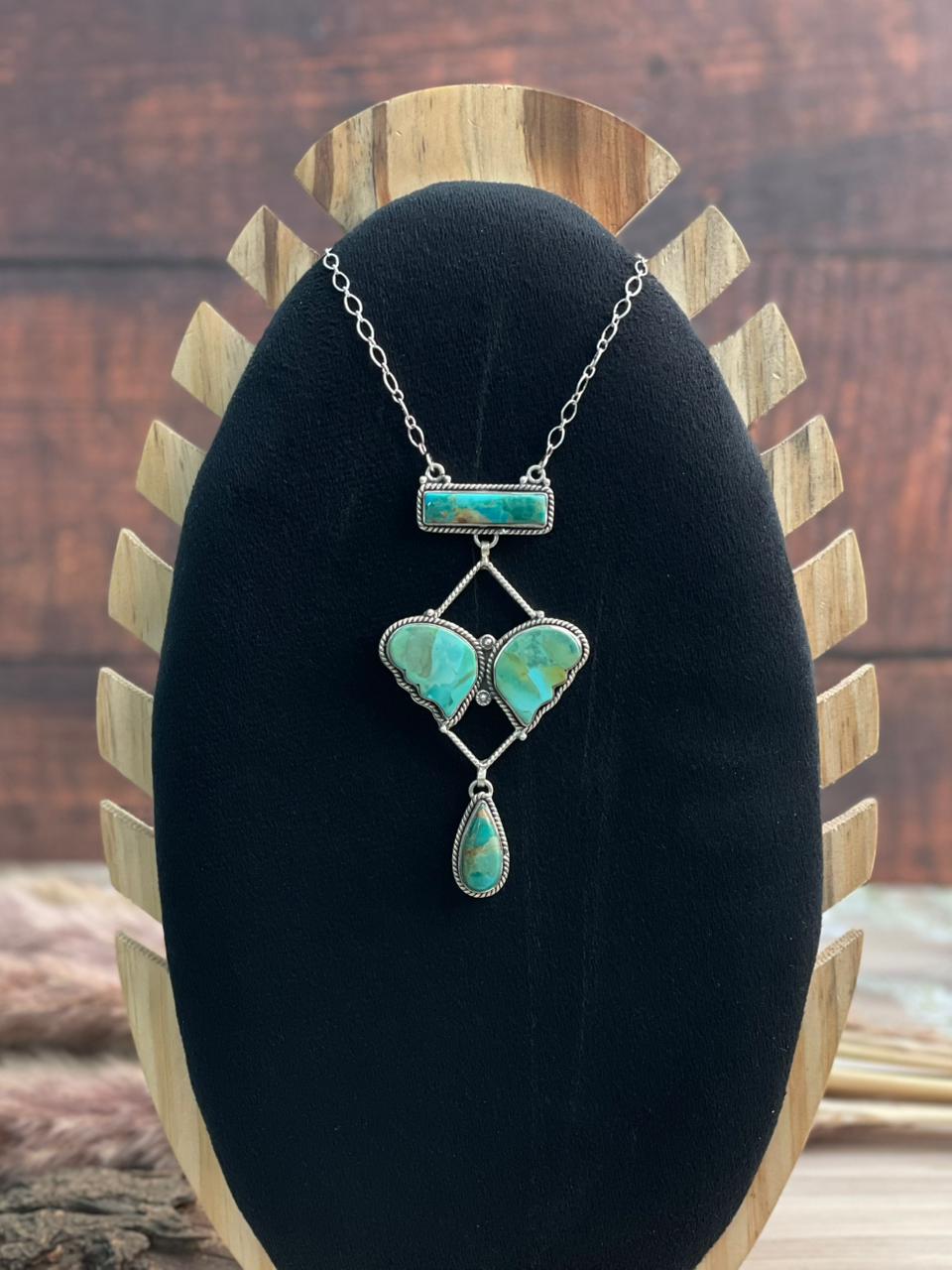 Handmade Sterling Silver Kingman Turquoise Butterfly Necklace Signed Nizhoni (3)