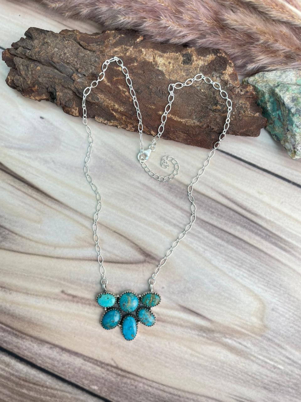 Handmade Sterling Silver Ithaca Peak Turquoise Necklace Signed Nizhoni