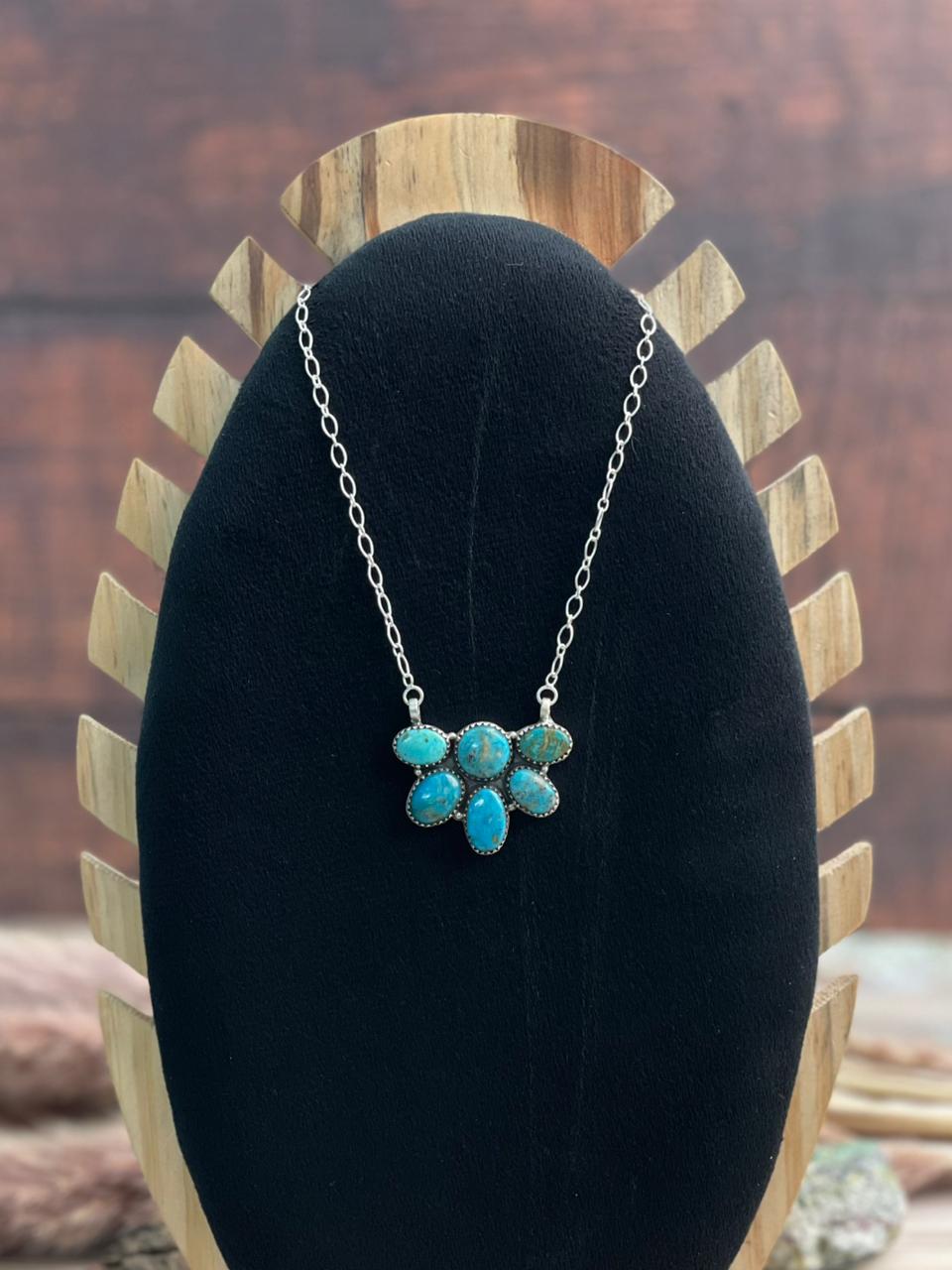 Handmade Sterling Silver Ithaca Peak Turquoise Necklace Signed Nizhoni