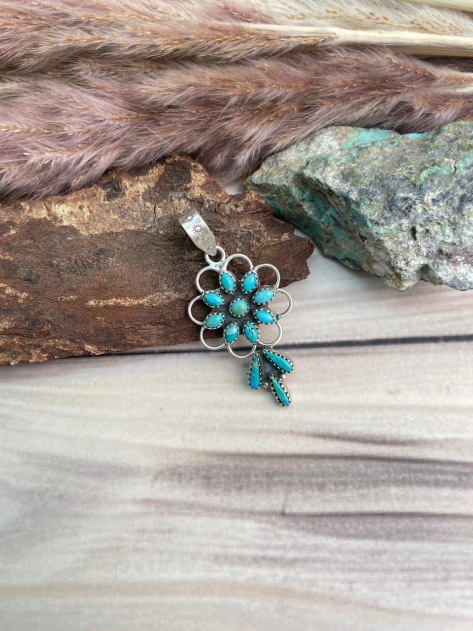 Handmade Sterling Silver Kingman Turquoise Pendant Signed Nizhoni