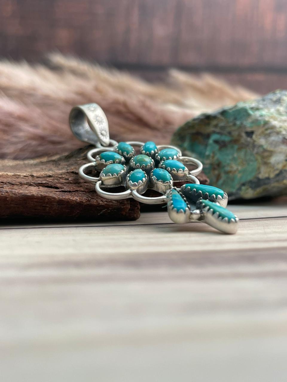 Handmade Sterling Silver Kingman Turquoise Pendant Signed Nizhoni