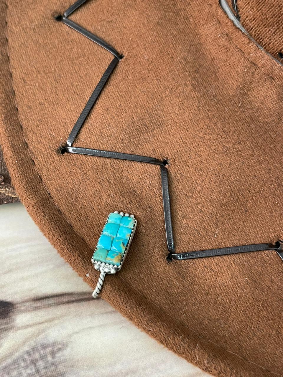 Handmade Sterling Silver Kingman Turquoise Cobble Stone Hat Pin Signed Nizhoni
