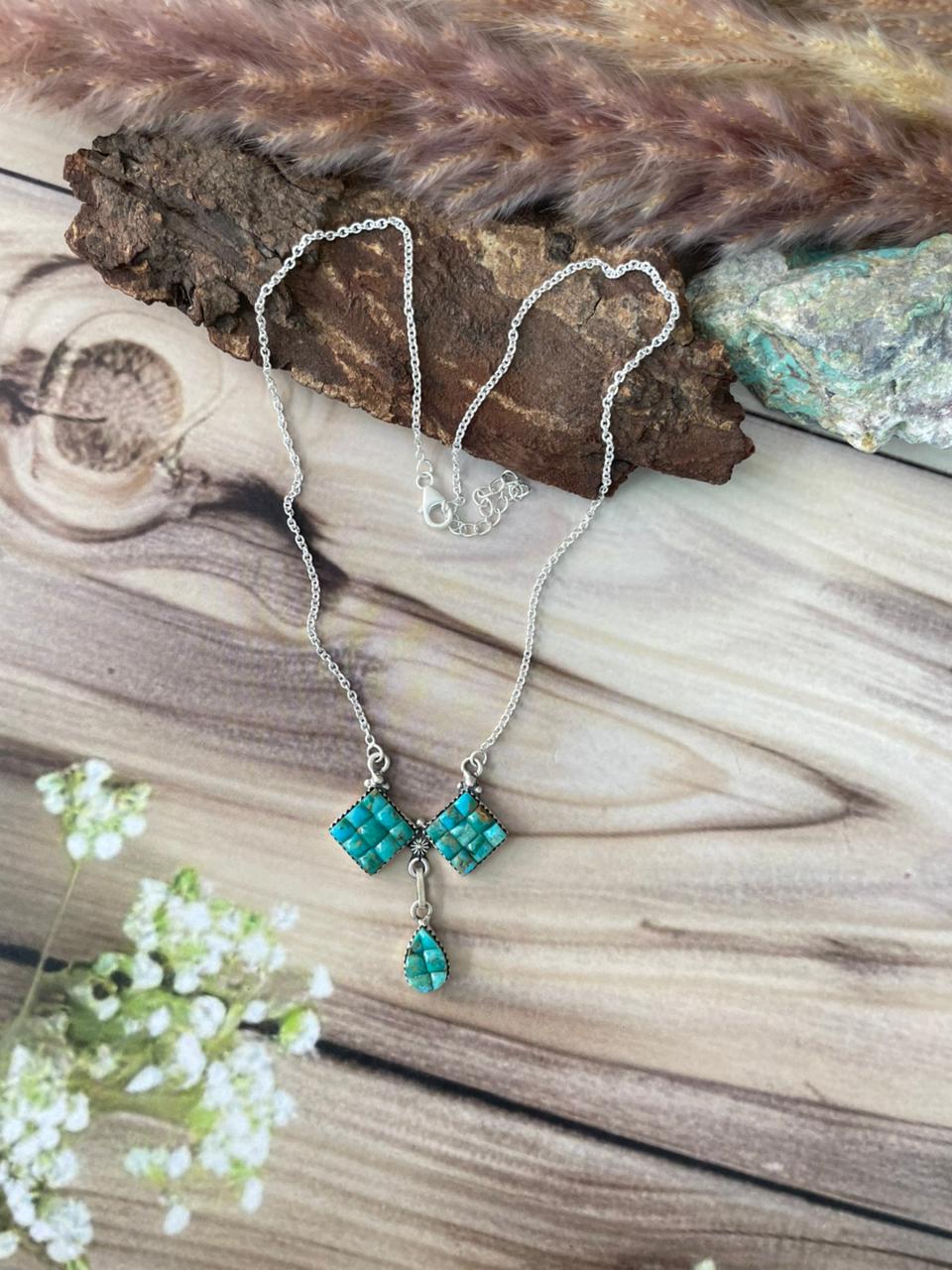 Handmade Sterling Silver Kingman Turquoise Cobble Stone Necklace Signed Nizhoni