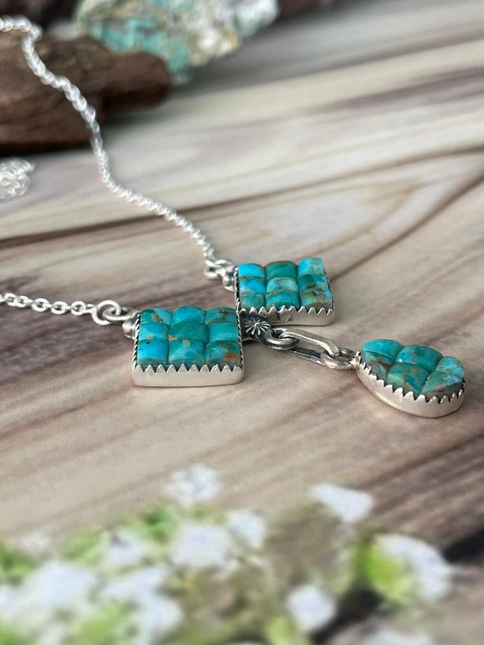 Handmade Sterling Silver Kingman Turquoise Cobble Stone Necklace Signed Nizhoni