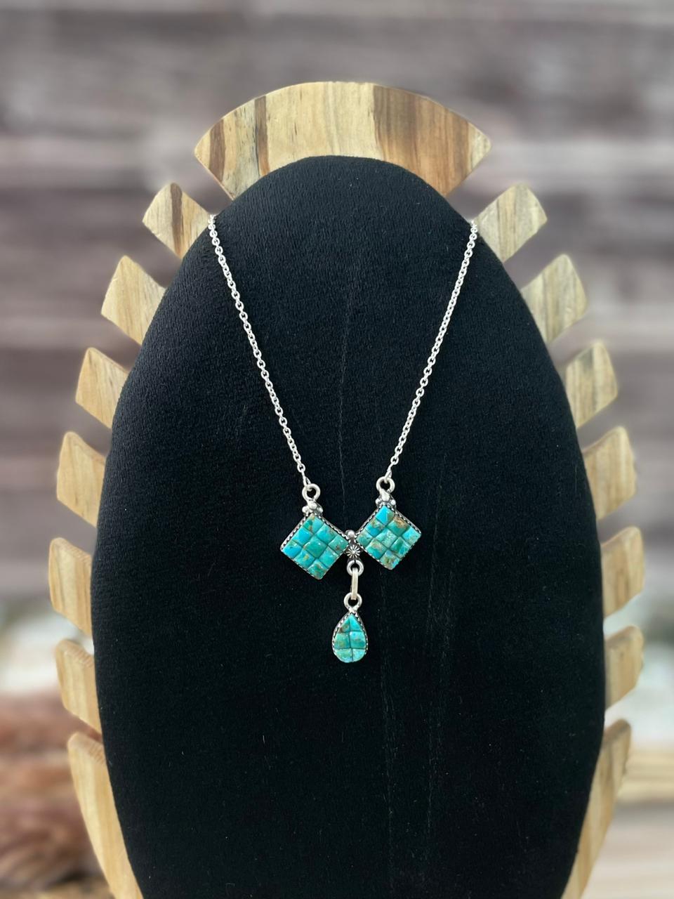 Handmade Sterling Silver Kingman Turquoise Cobble Stone Necklace Signed Nizhoni
