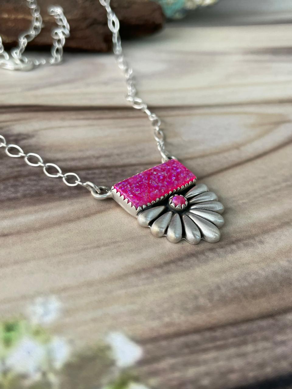 Handmade Sterling Silver Hot Pink Necklace Signed Nizhoni
