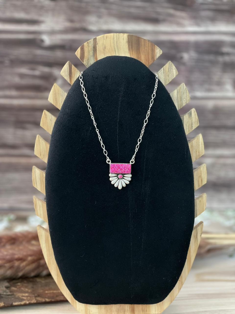 Handmade Sterling Silver Hot Pink Necklace Signed Nizhoni