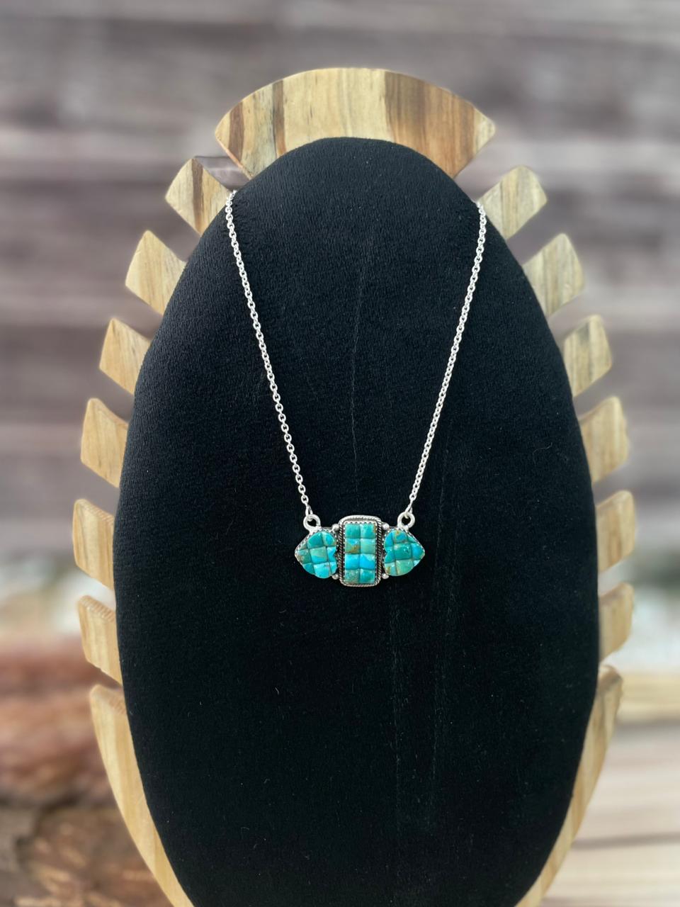 Handmade Sterling Silver Kingman Turquoise Cobble Stone Necklace Signed Nizhoni