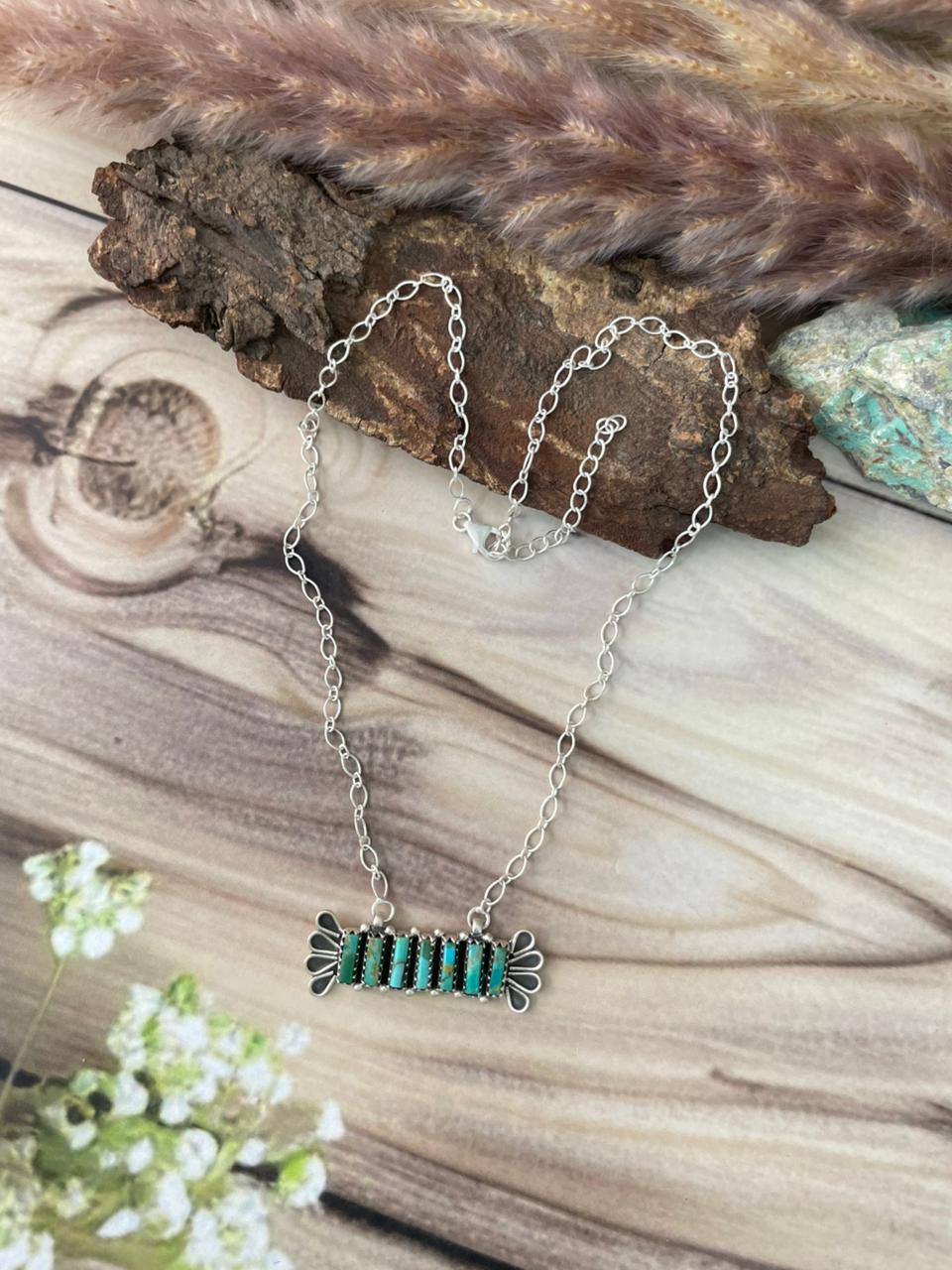 Handmade Sterling Silver Kingman Turquoise Necklace Signed Nizhoni