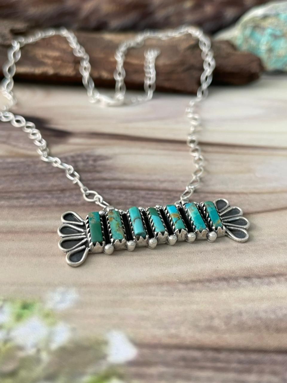 Handmade Sterling Silver Kingman Turquoise Necklace Signed Nizhoni