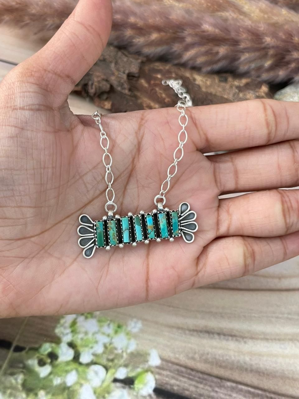 Handmade Sterling Silver Kingman Turquoise Necklace Signed Nizhoni