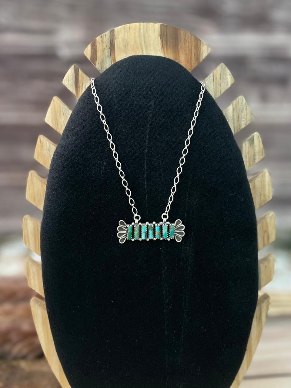 Handmade Sterling Silver Kingman Turquoise Necklace Signed Nizhoni