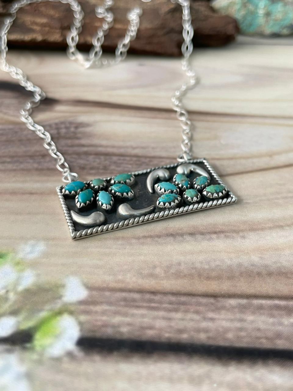 Handmade Sterling Silver Kingman Turquoise Necklace Signed Nizhoni
