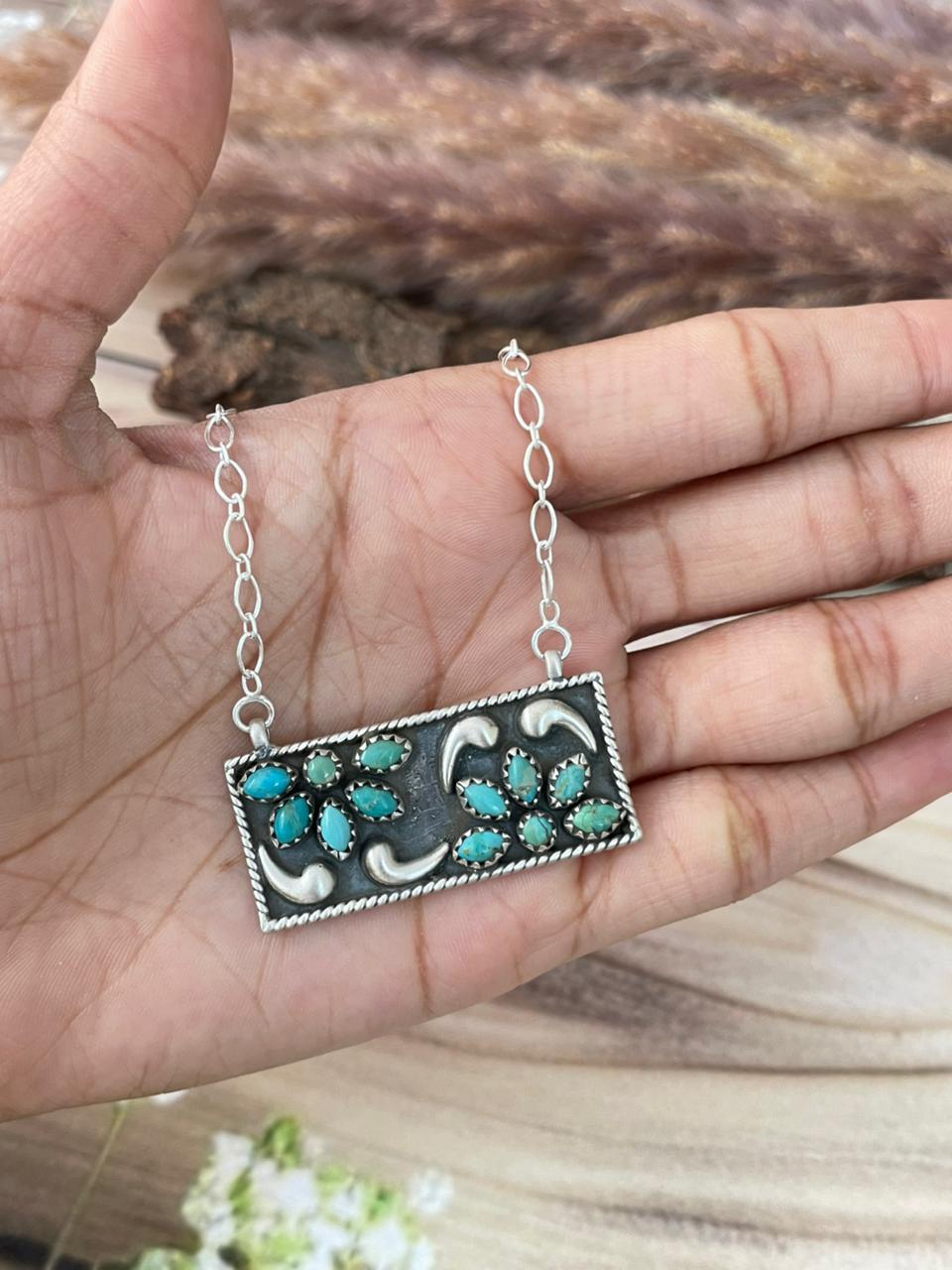 Handmade Sterling Silver Kingman Turquoise Necklace Signed Nizhoni