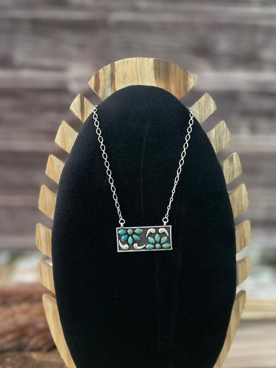 Handmade Sterling Silver Kingman Turquoise Necklace Signed Nizhoni